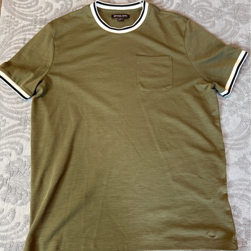 Michael Kors Olive Green Top with Black and White Trim